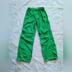 Bershka Bright Green Elastic-Waist Parachute Pants Size XS